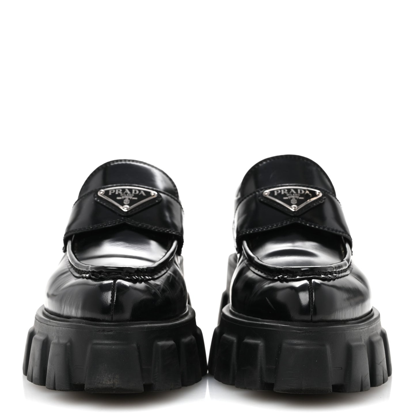 Spazzolato Triangle Logo Monolith Pointy 55mm Loafers 38 Black