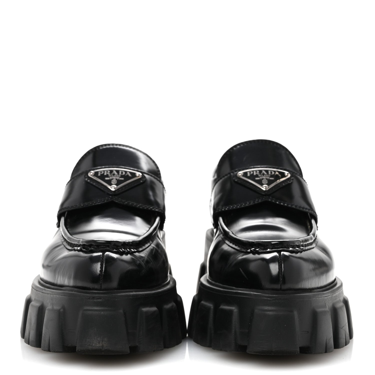 Prada Spazzolato Triangle Logo Monolith Pointy 55mm Loafers 38 Black 3 of 10