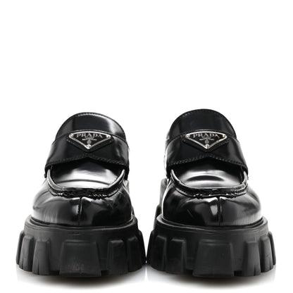 Prada Spazzolato Triangle Logo Monolith Pointy 55mm Loafers 38 Black 3 of 10