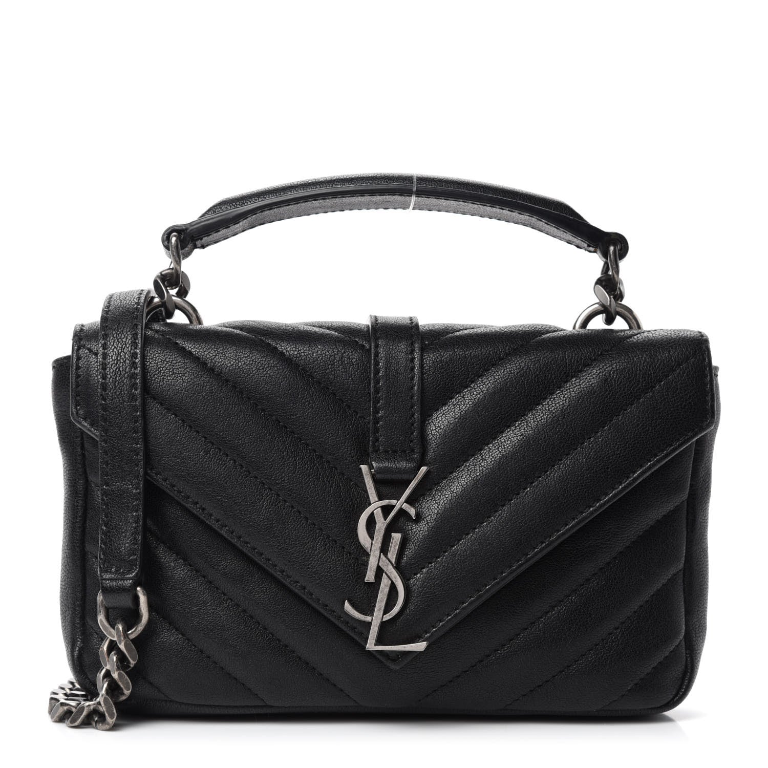 Saint Laurent Sheepskin Matelasse Chevron Monogram College Chain Wallet Black 1 of 13