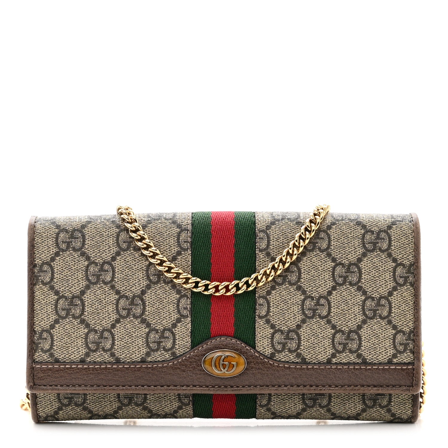 Gucci GG Supreme Monogram Web Ophidia Wallet On Chain Brown 1 of 9