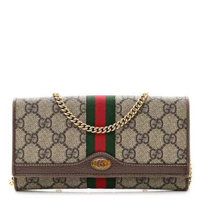 Gucci GG Supreme Monogram Web Ophidia Wallet On Chain Brown 1 of 9