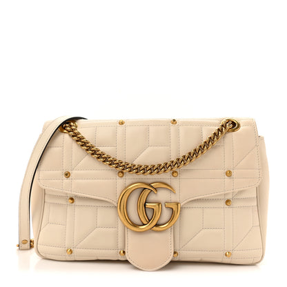 Gucci Calfskin Matelasse Studded Medium GG Marmont Shoulder Bag White 1 of 14