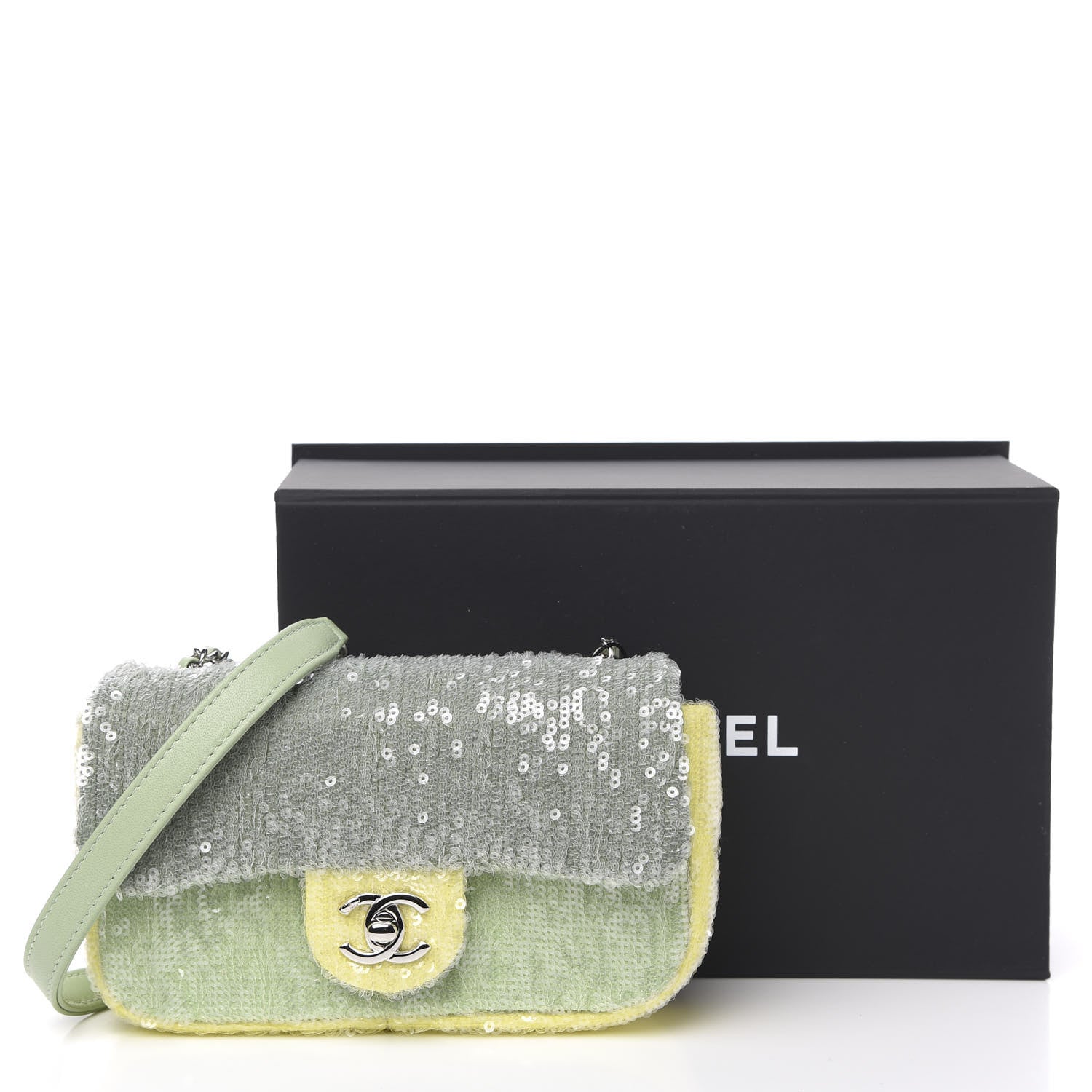 Chanel Sequin Mini Waterfall Flap Green Light Green Yellow 11 of 11