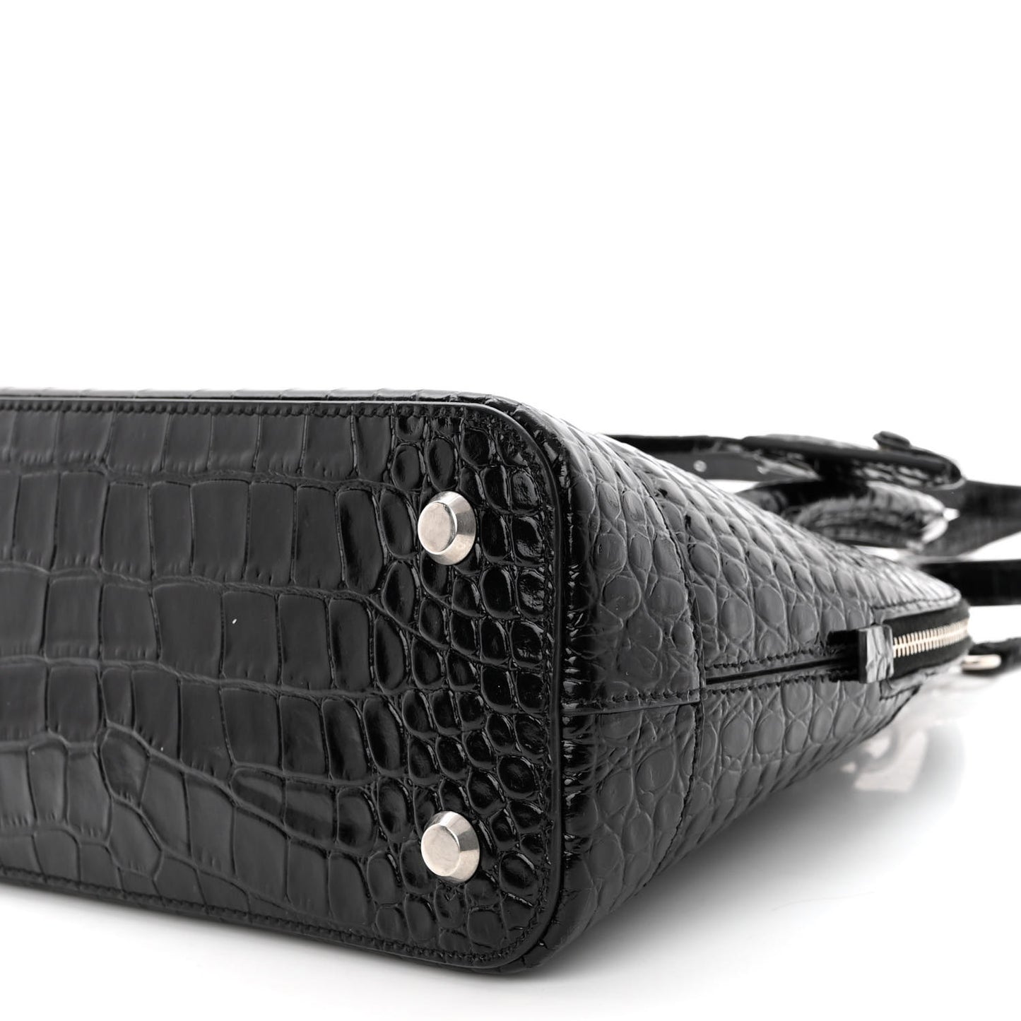 Shiny Calfskin Logo Crocodile Embossed S Ville Top Handle Bag Black White