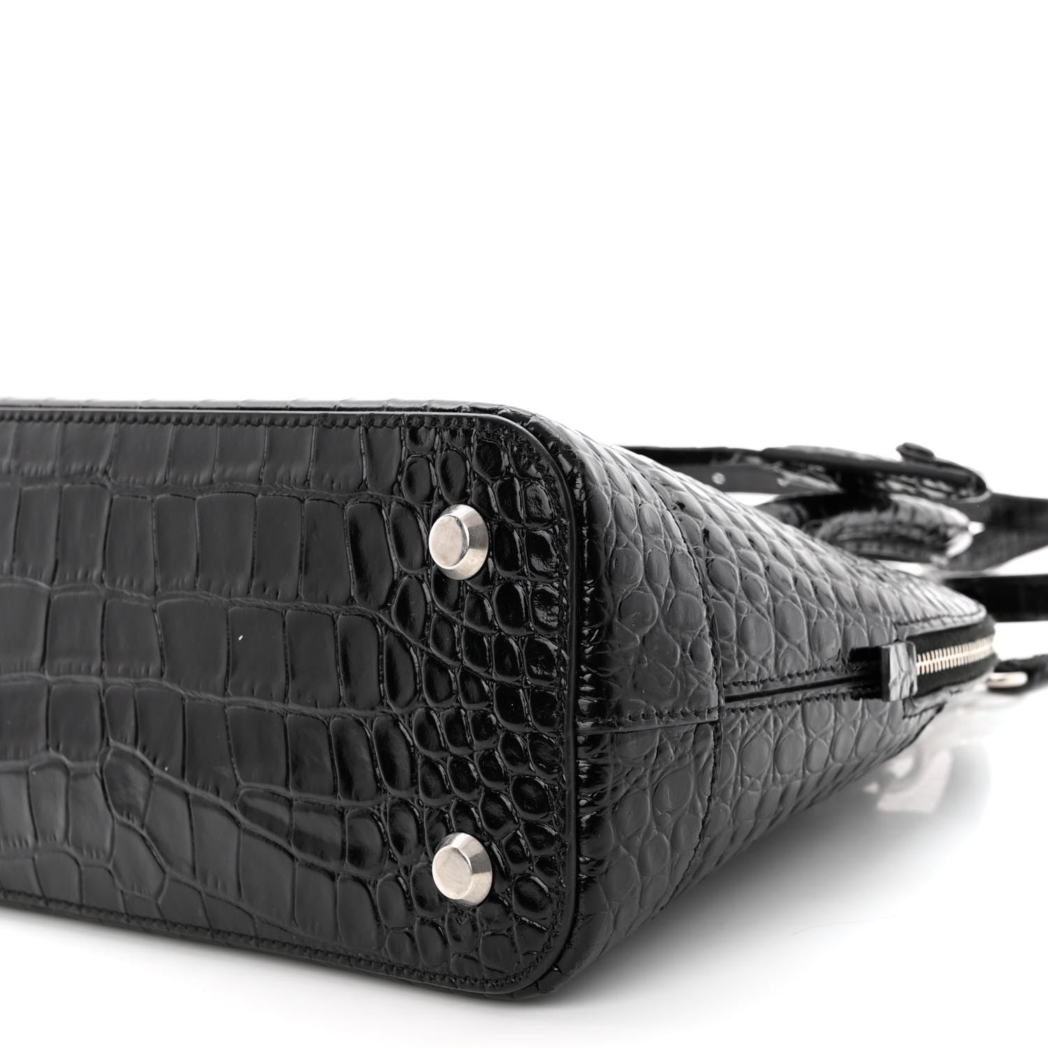 Balenciaga Shiny Calfskin Logo Crocodile Embossed S Ville Top Handle Bag Black White 9 of 10
