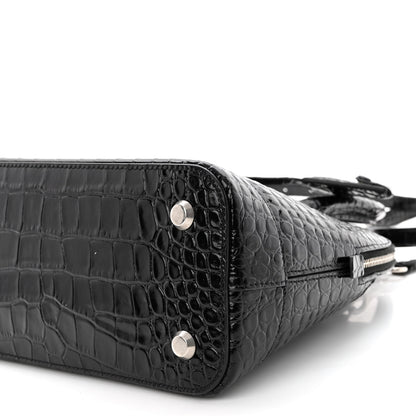 Balenciaga Shiny Calfskin Logo Crocodile Embossed S Ville Top Handle Bag Black White 9 of 10
