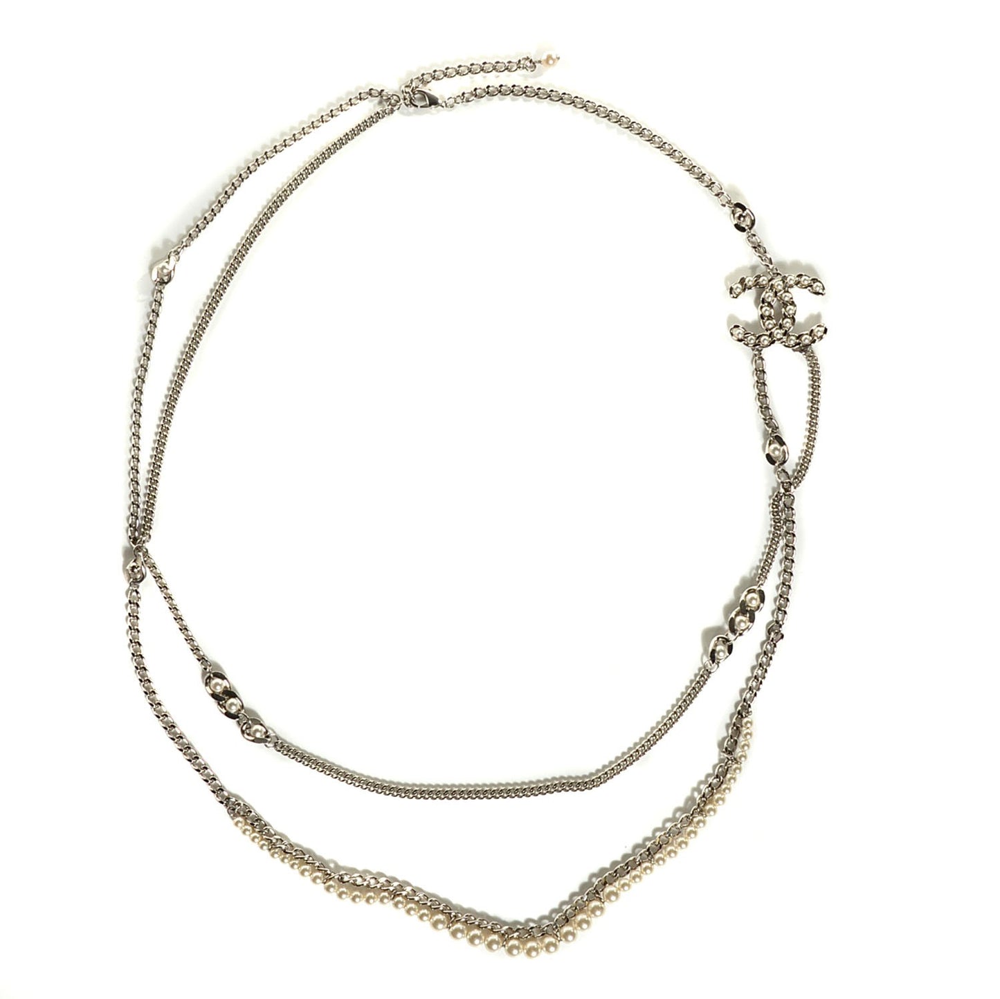 Pearl CC Multi Strand Necklace Silver