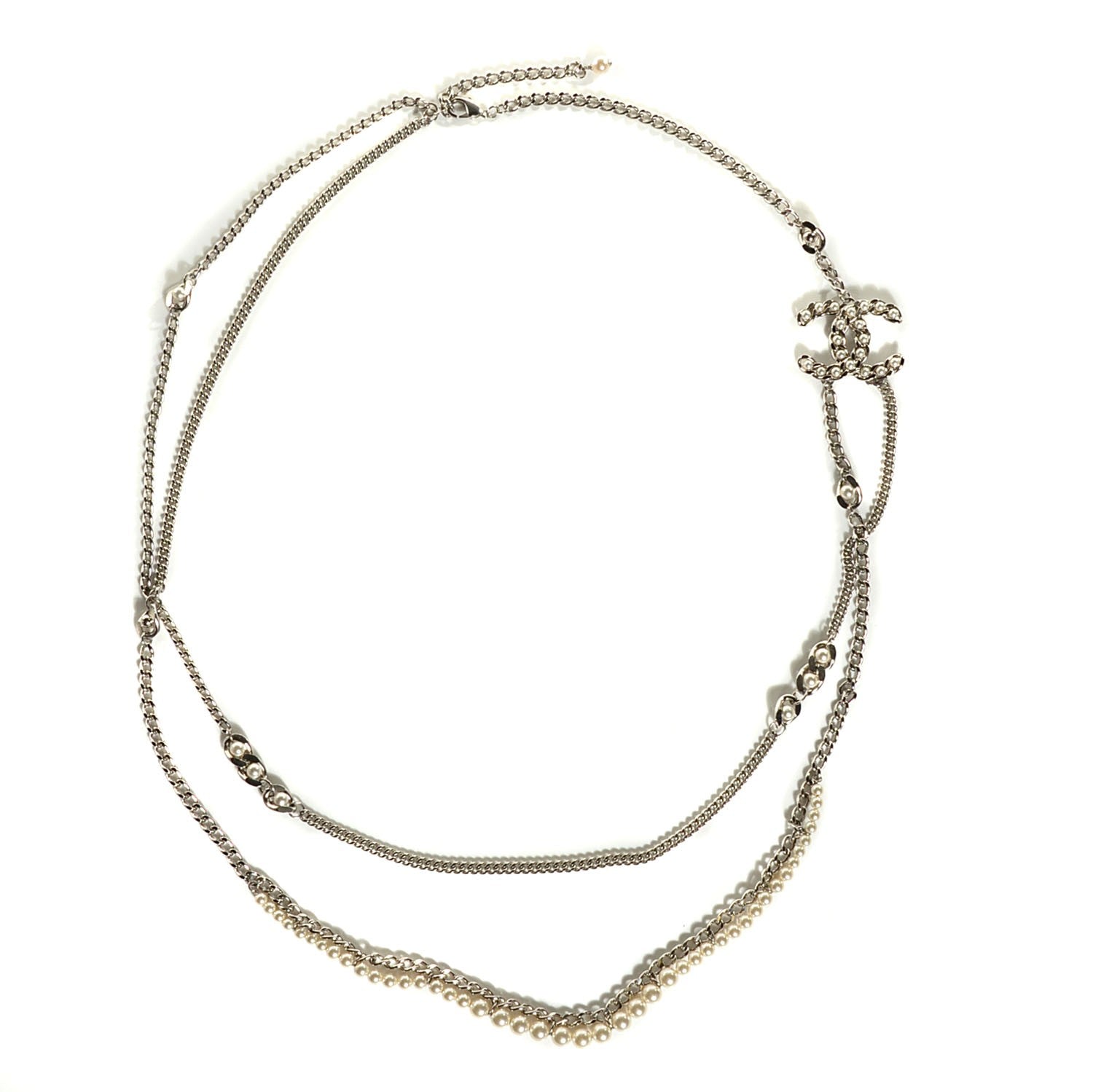 Chanel Pearl CC Multi Strand Necklace Silver 2 of 18