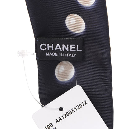 Chanel Silk Pearl CC Slim Bandeau Scarf Navy 2 of 3