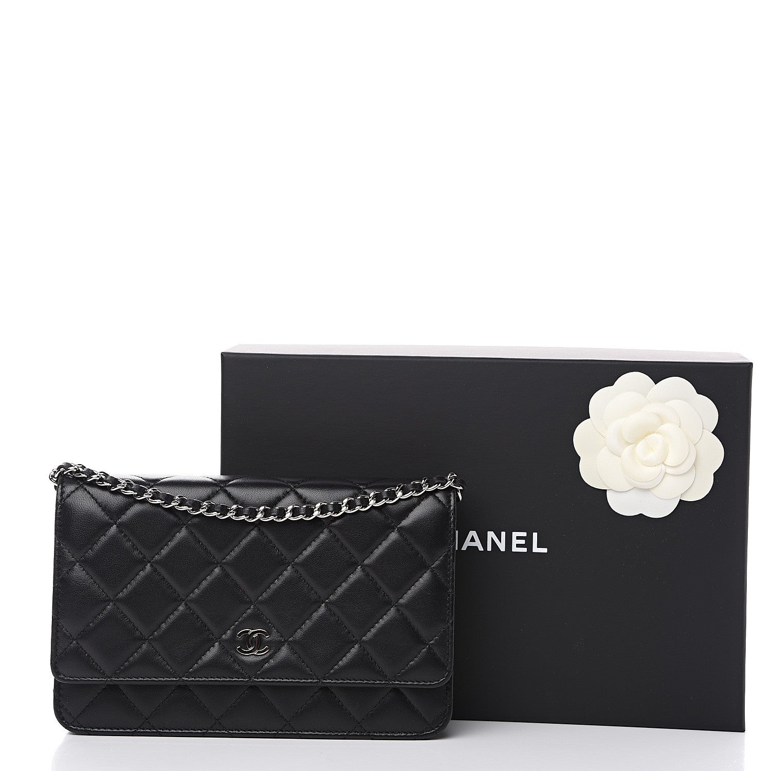 Chanel Lambskin Quilted Wallet On Chain WOC Black 12 of 12