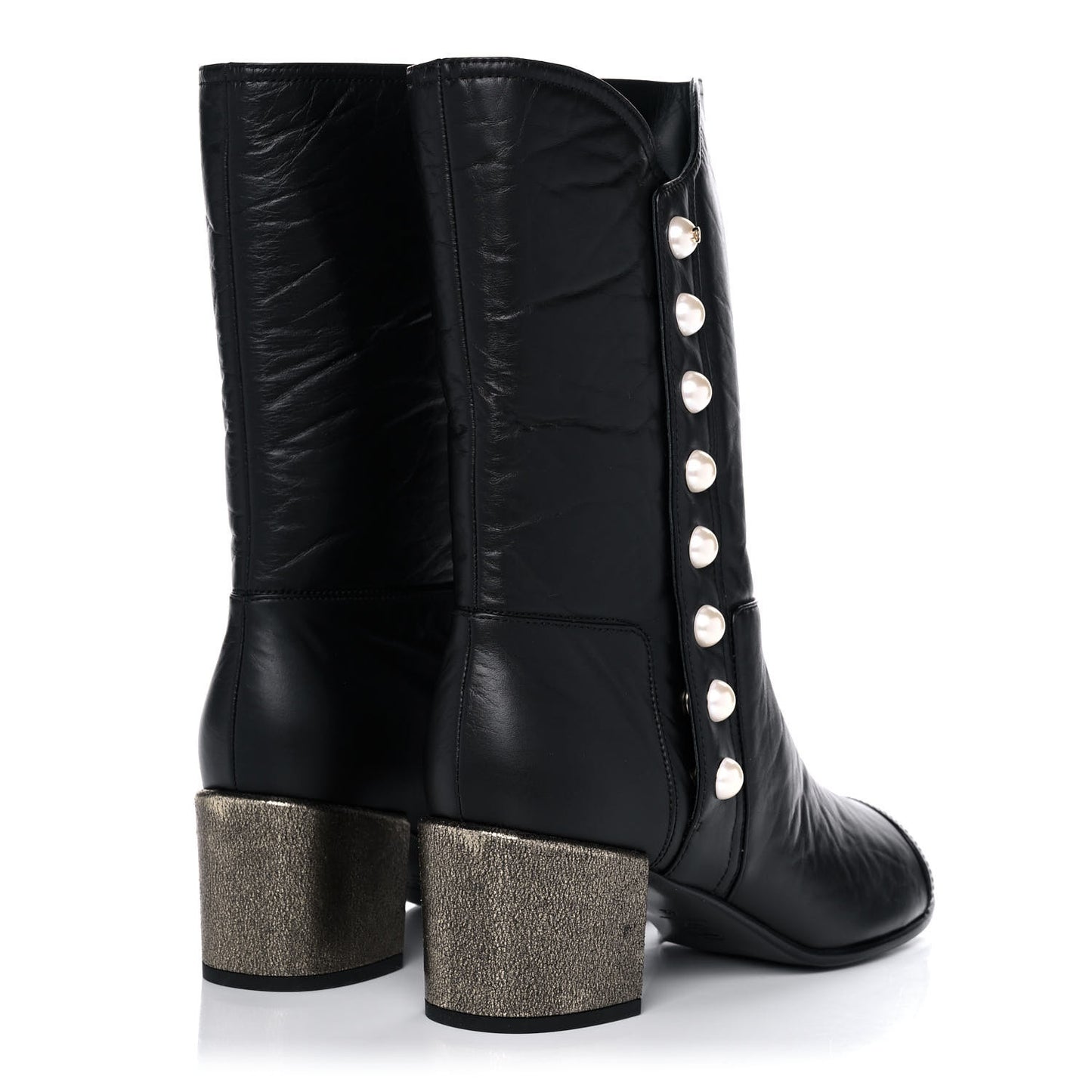 Calfskin Patent Pearl Cap Toe Boots 42 Black