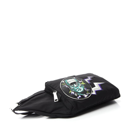 Prada X UNIVERSAL STUDIOS Tessuto Nylon Montagna Frankenstein Print Multi Zip Belt Bag Black Menta 4 of 14