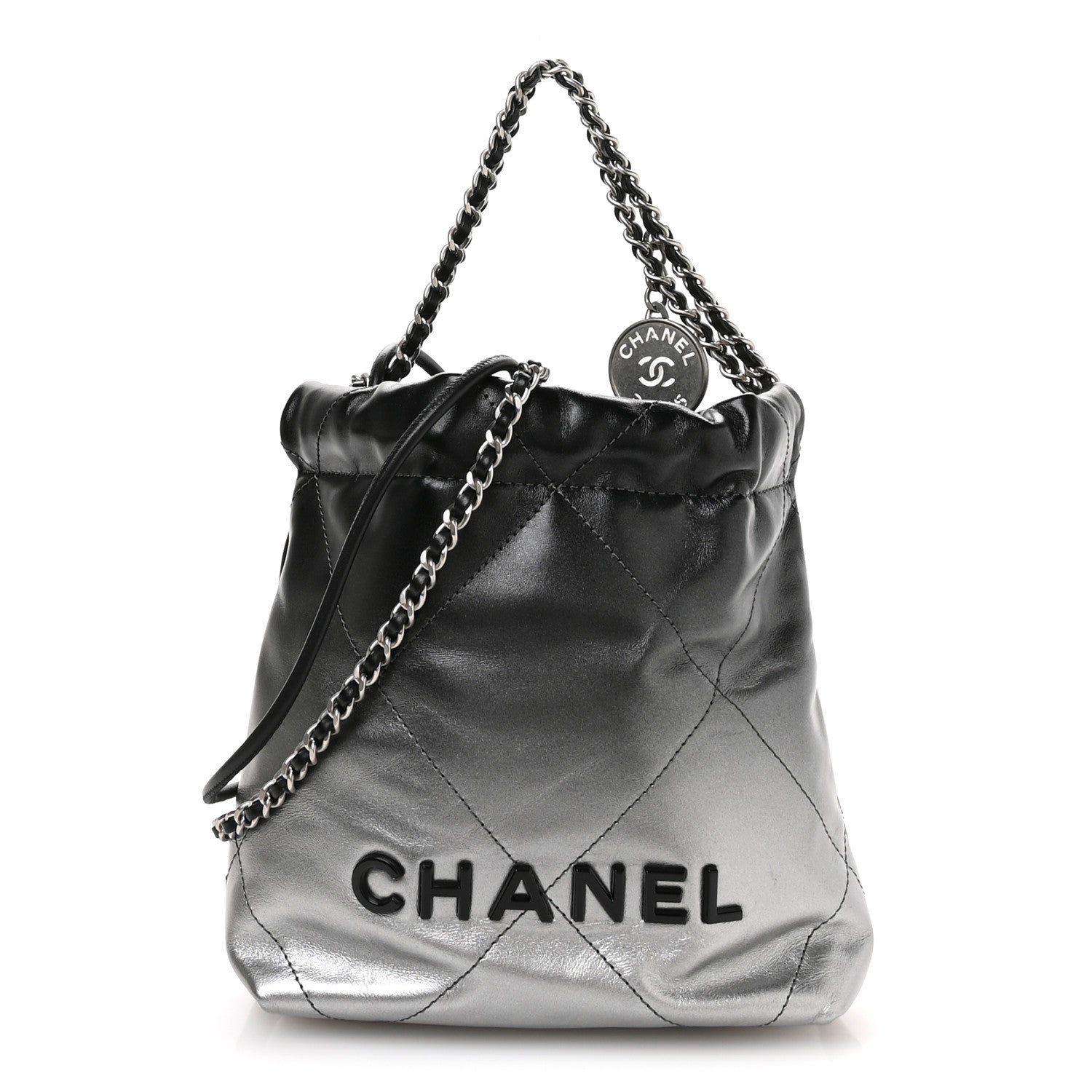 Chanel Metallic Shaded Calfskin Quilted Mini Chanel 22 Black Silver 1 of 11