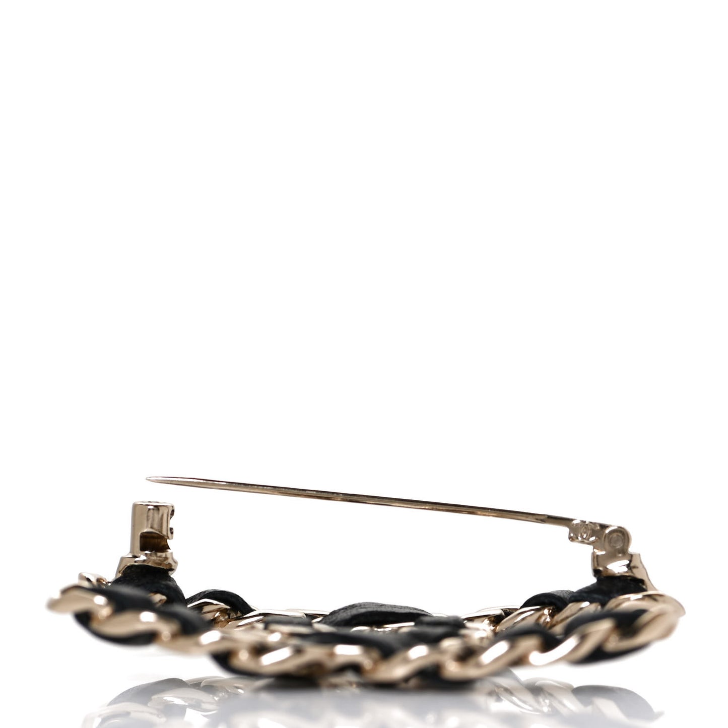 Lambskin Chain CC Brooch Black Gold