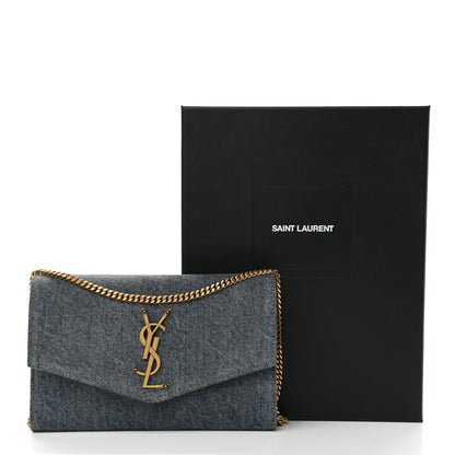 Saint Laurent Denim Monogram Chain Wallet Rodeo Blue Cinnamon 11 of 11