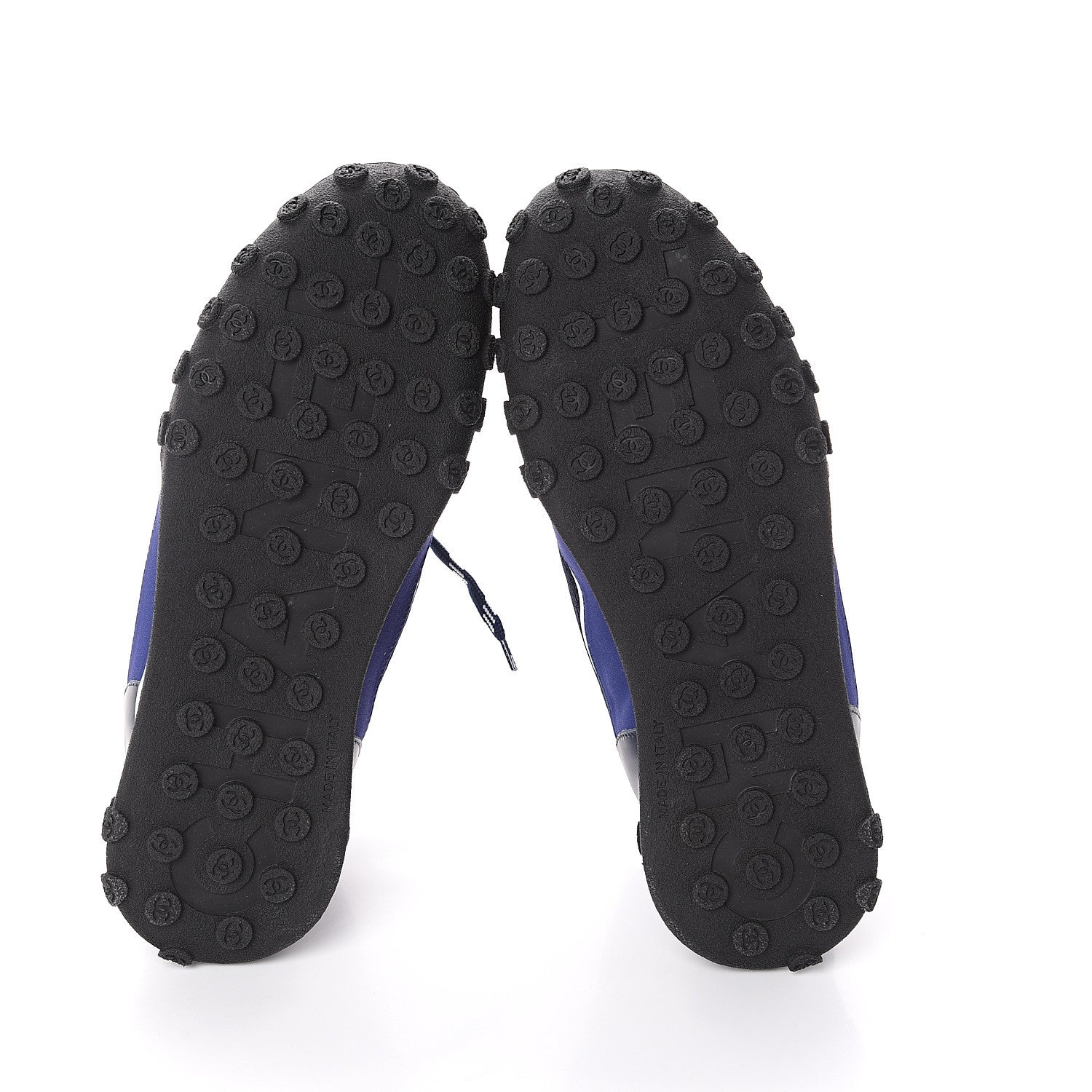 Chanel Calfskin Mesh Lycra Womens Logo High Top Sneakers 37 Navy 5 of 7