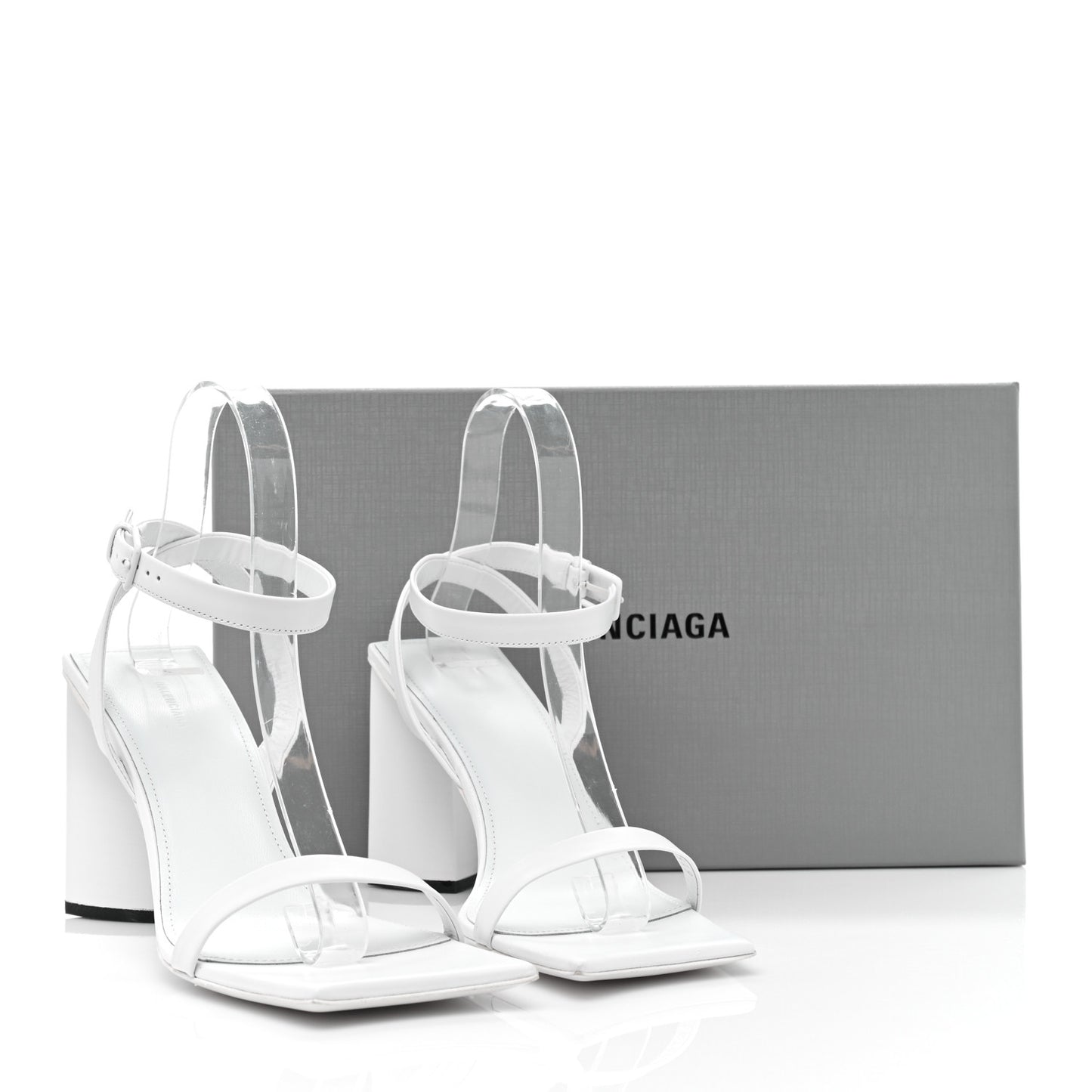 Smooth Calfskin Moon Square Toe 90mm Sandals 38 Optical White