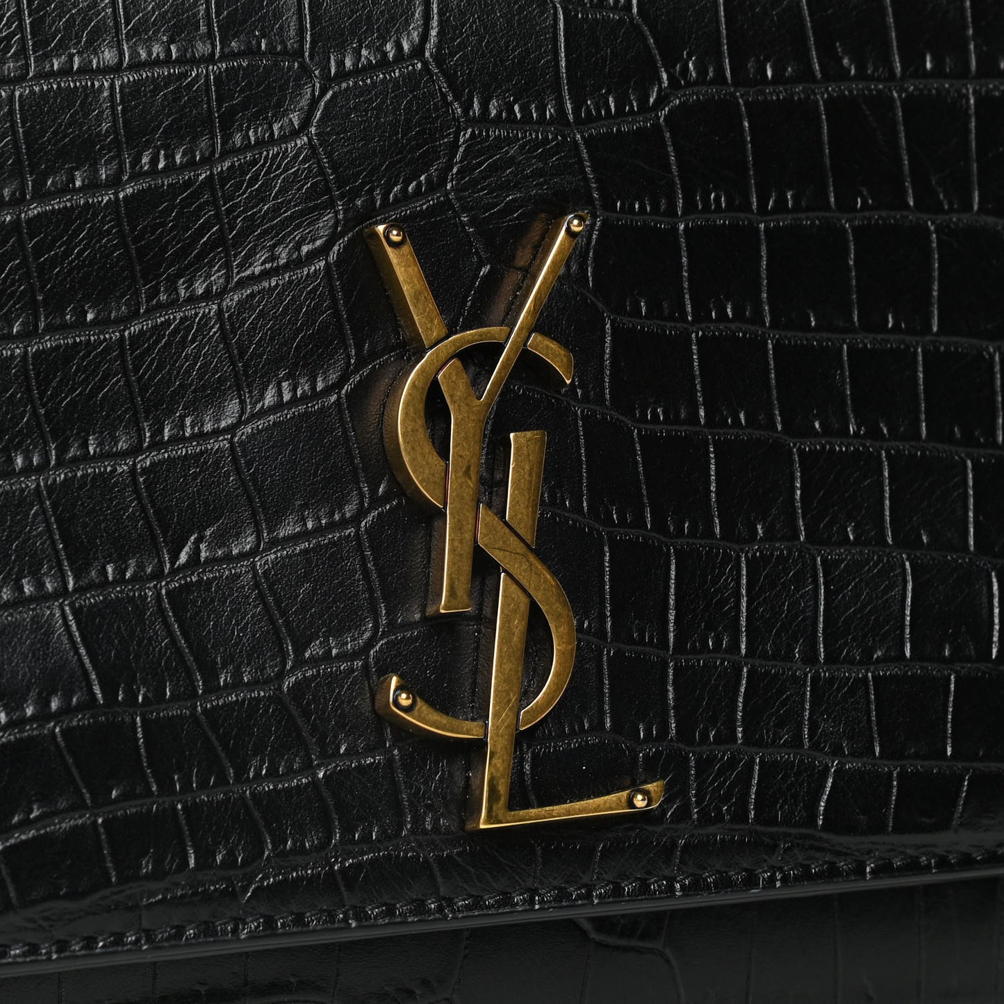 Calfskin Crocodile Embossed Monogram Medium Sunset Black