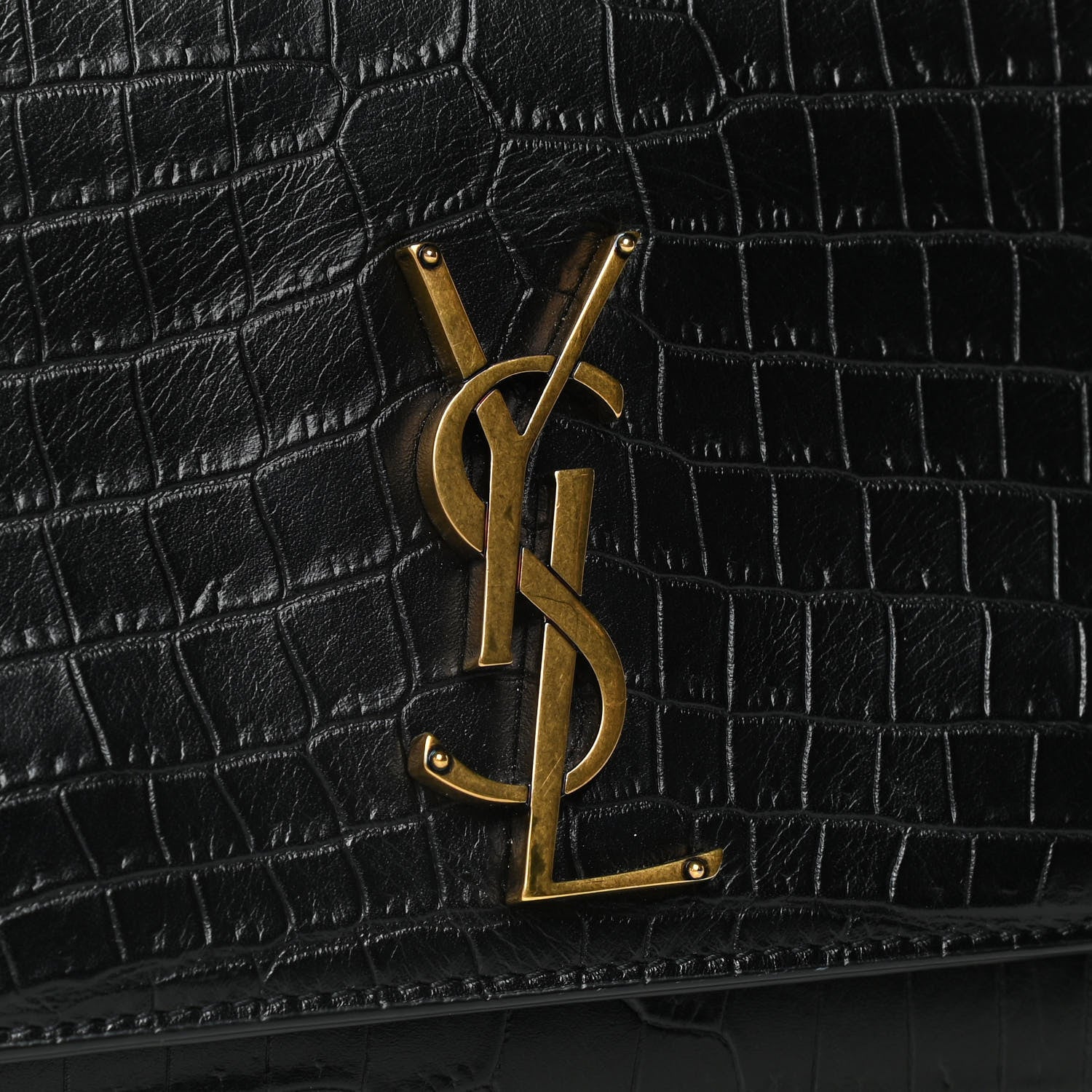 Saint Laurent Calfskin Crocodile Embossed Monogram Medium Sunset Black 9 of 10