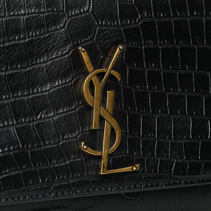 Saint Laurent Calfskin Crocodile Embossed Monogram Medium Sunset Black 9 of 10