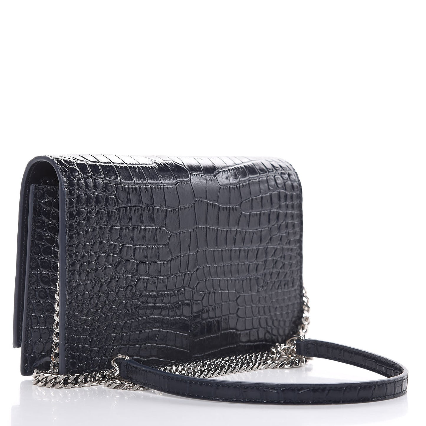 Calfskin Crocodile Embossed Kate Monogram Tassel Chain Wallet Deep Marine