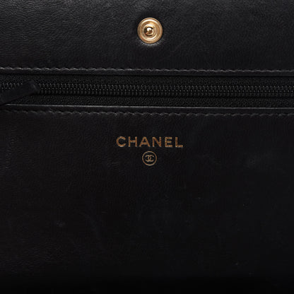 Chanel Lambskin Quilted Wallet On Chain WOC Beige Black 8 of 12