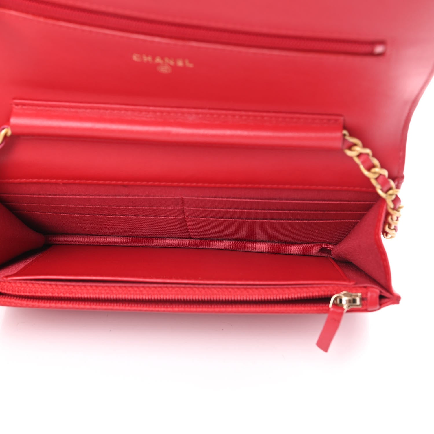 Chanel Caviar Quilted CC Filigree Wallet On Chain WOC Red 5 of 12