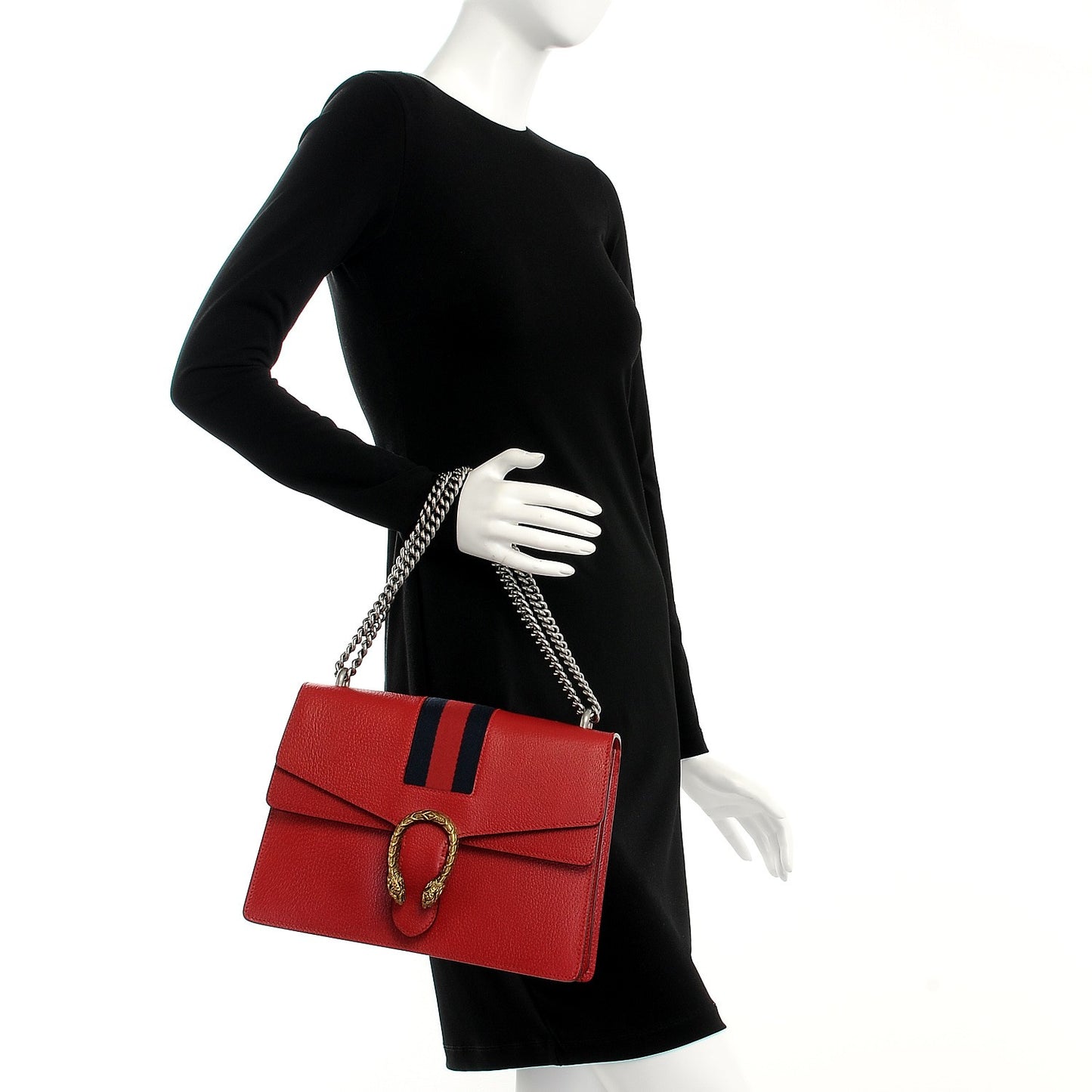 Textured Calfskin Web Medium Dionysus Shoulder Bag Hibiscus Red