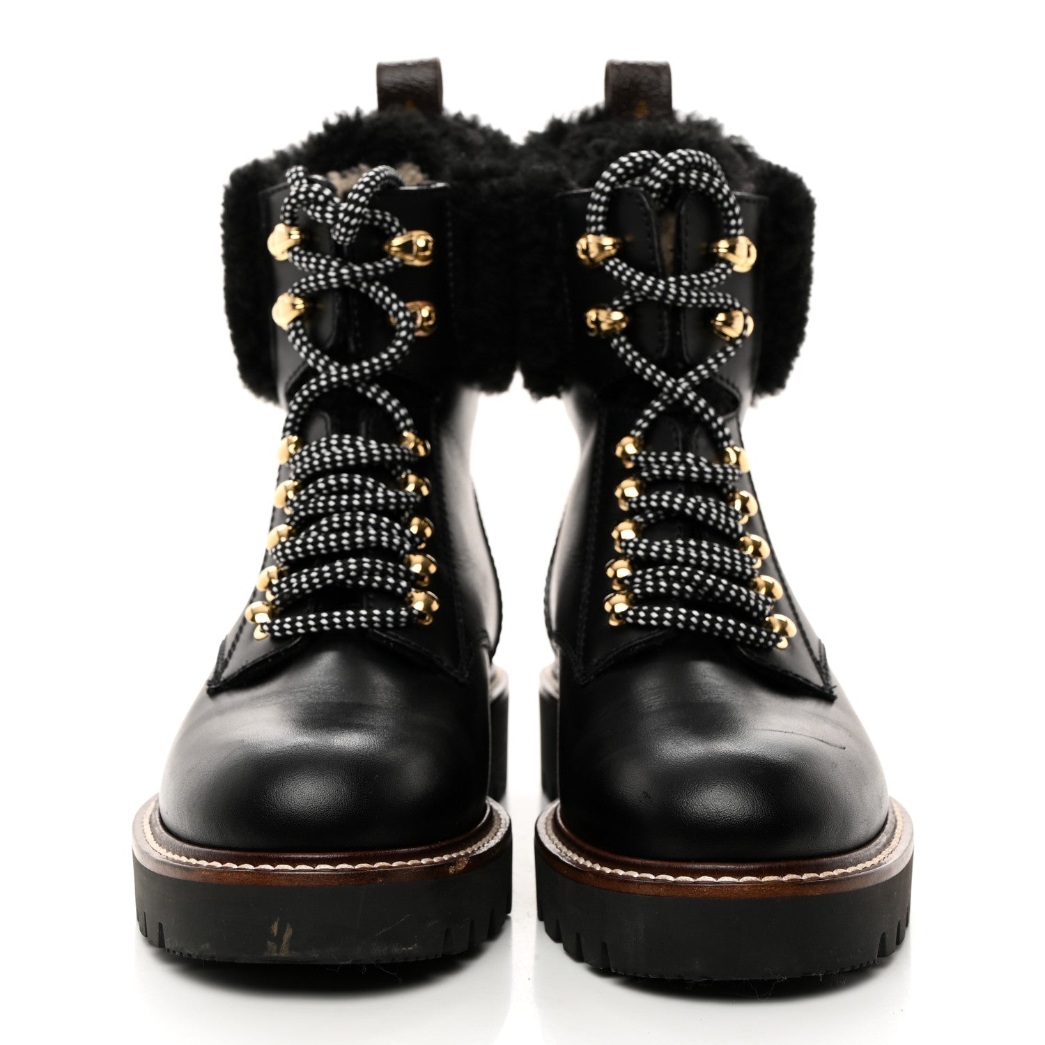 Louis Vuitton Calfskin Shearling Territory Ranger Combat Boots 37 Black 2 of 8