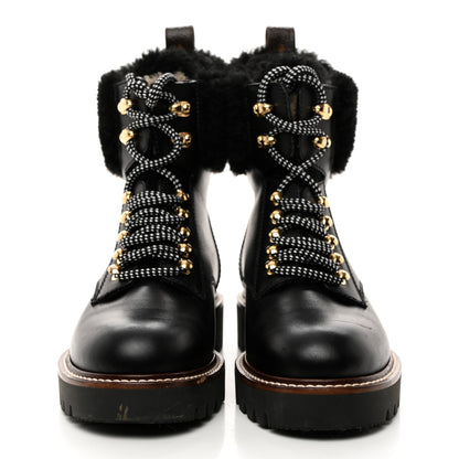 Louis Vuitton Calfskin Shearling Territory Ranger Combat Boots 37 Black 2 of 8