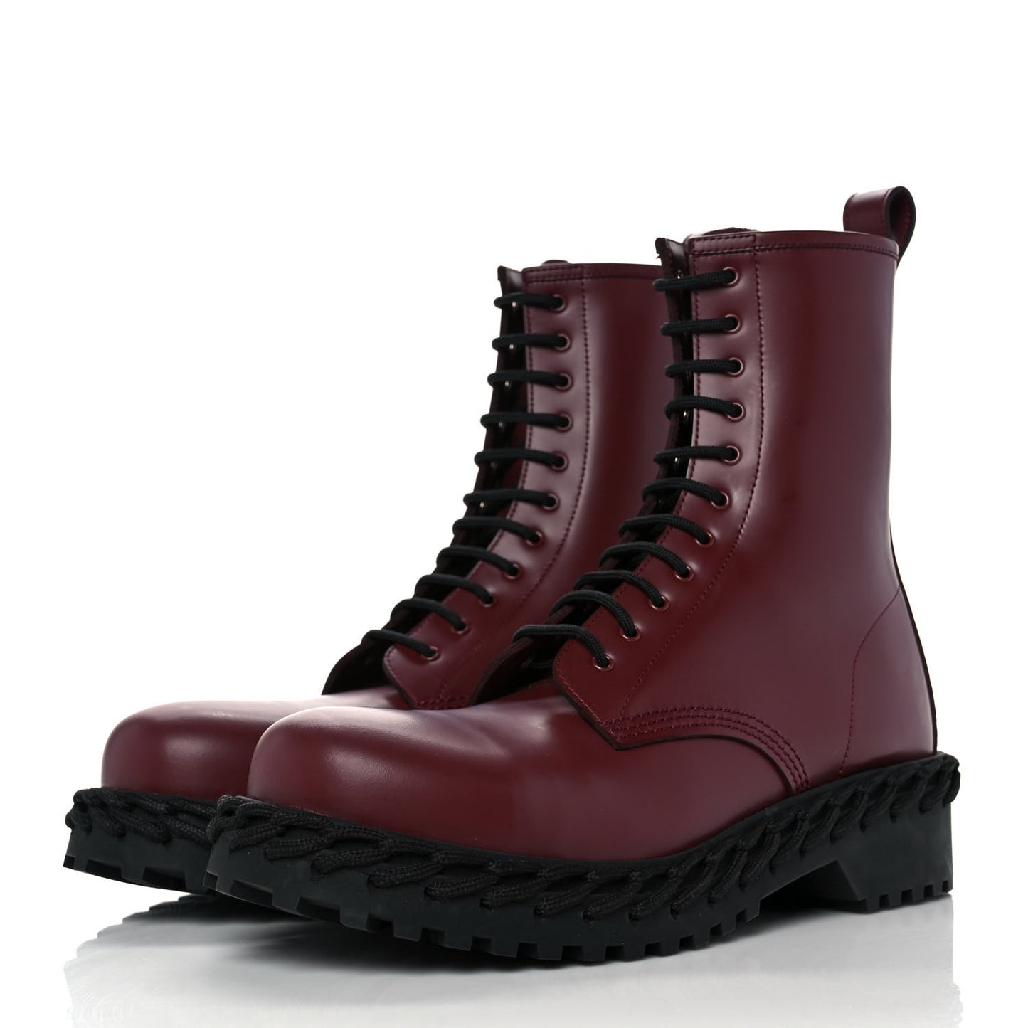 Calfskin Woven Detail Mens Combat Boots 42 Bordeaux