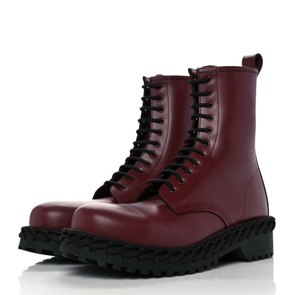 Balenciaga Calfskin Woven Detail Mens Combat Boots 42 Bordeaux 3 of 7