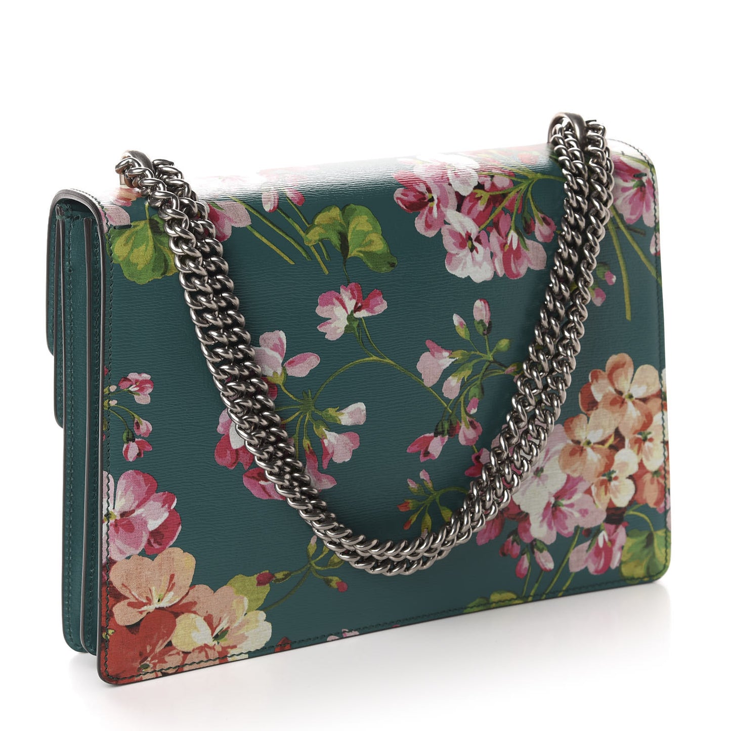 Calfskin Blooms Print Medium Dionysus Shoulder Bag Bright Emerald Multicolor