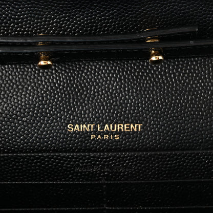 Saint Laurent Grain De Poudre Matelasse Chevron Monogram Chain Wallet Black 6 of 10