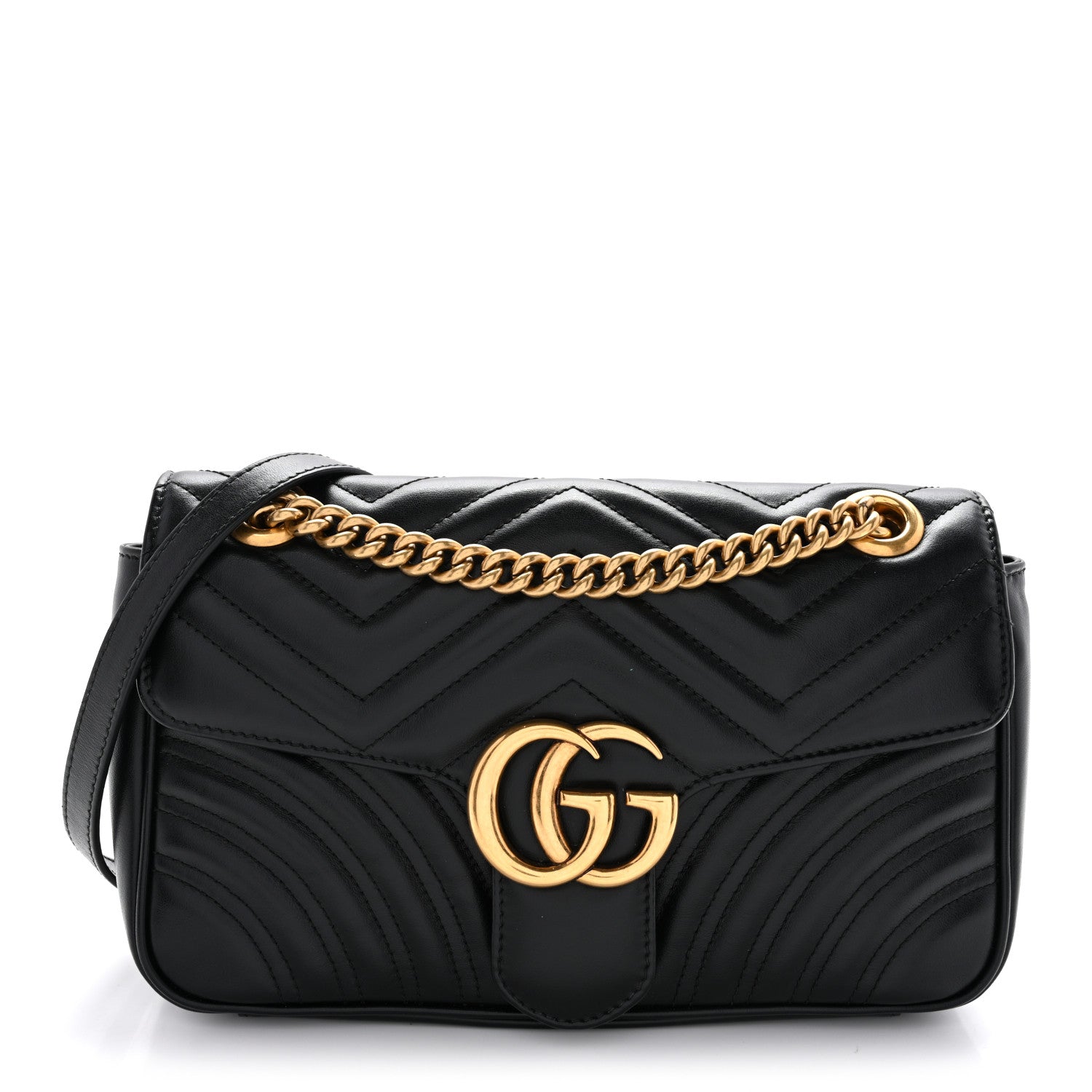 Gucci Calfskin Matelasse Small GG Marmont Shoulder Bag Black 1 of 11
