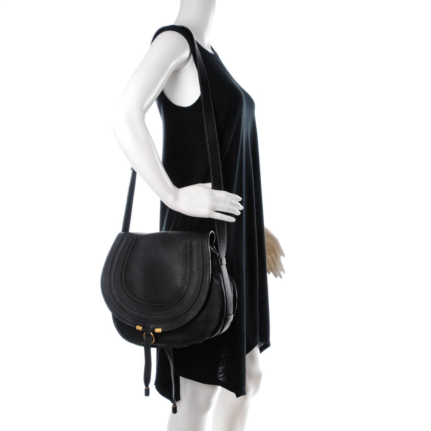 Calfskin Medium Marcie Round Crossbody Bag Black