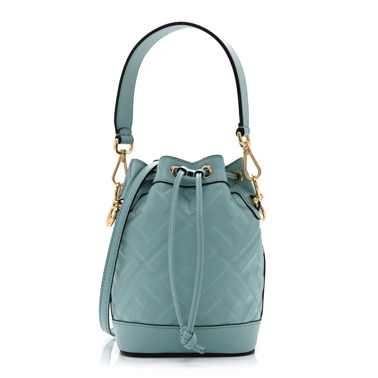 Vitello Liberty F is Fendi FF 1974 Embossed Mini Mon Tresor Bucket Bag Light Blue