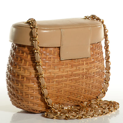 Chanel Lambskin Straw Basket Shoulder Bag Beige 3 of 9