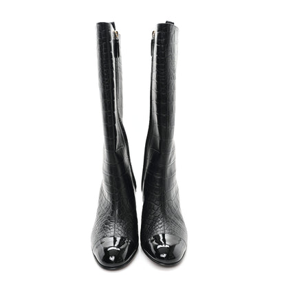 Chanel Calfskin Crocodile Embossed Cap Toe High Boots 38 Black 3 of 10