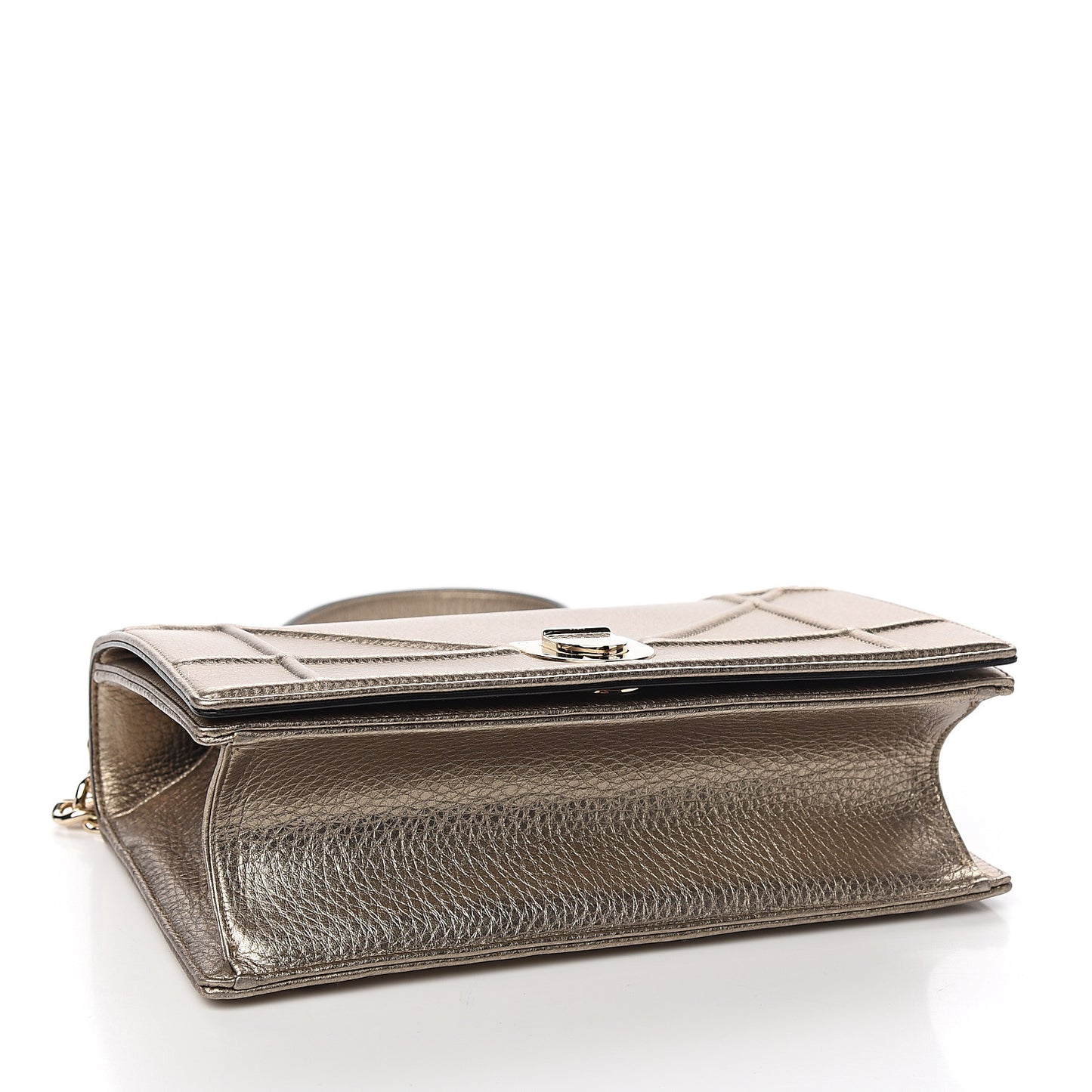 Metallic Grained Calfskin Medium Diorama Flap Bag Pale Gold
