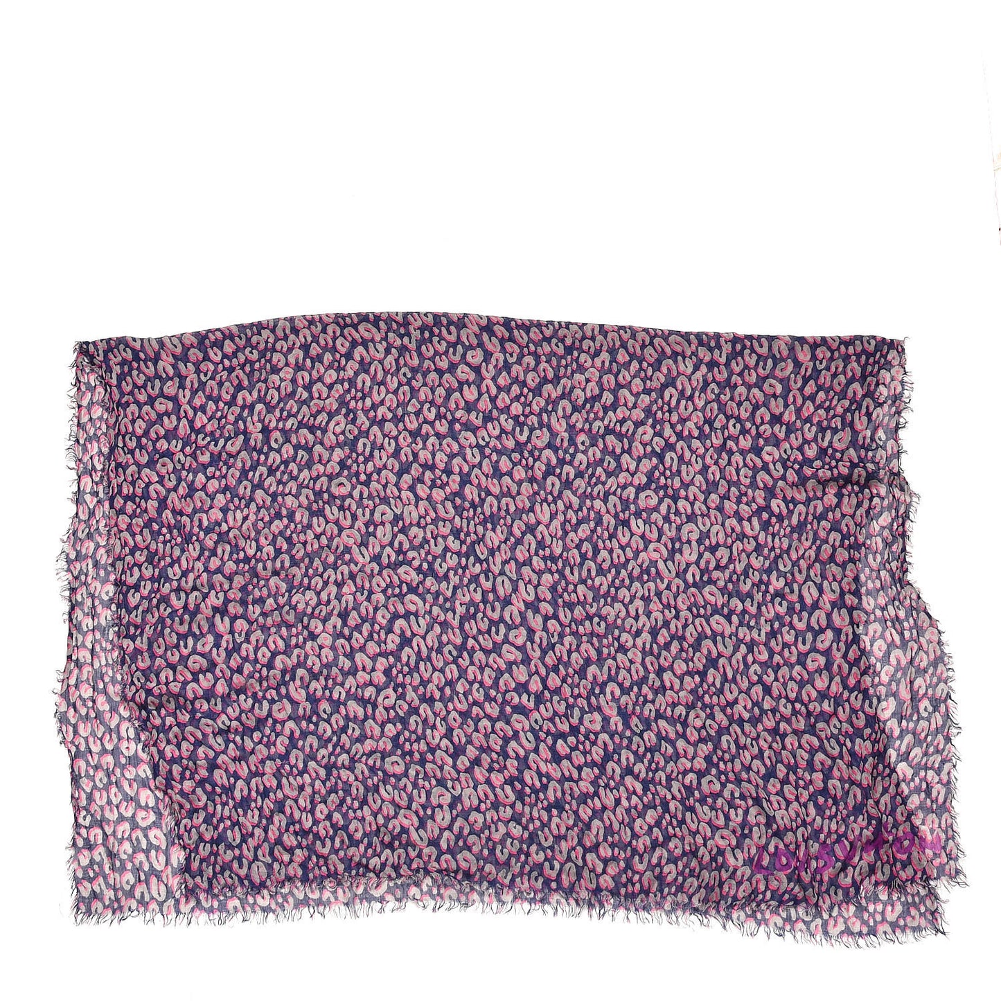 Cashmere Silk Leopard Etole Stole Blue Nuit