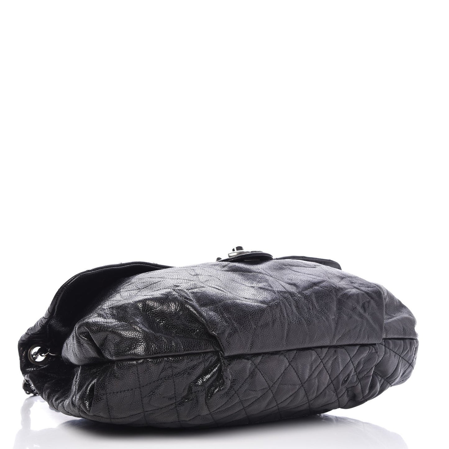 Crumpled Caviar Quilted Maxi Elastic Flap Black