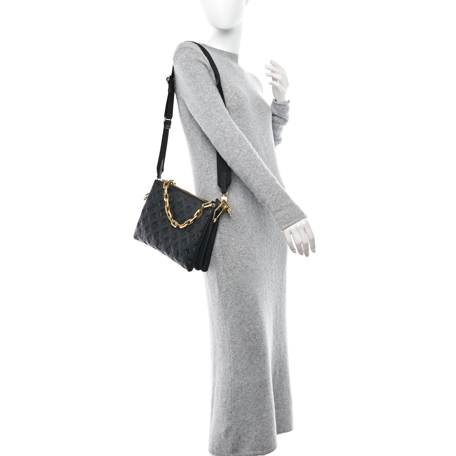 Louis Vuitton LOUIS VUITTON Lambskin Embossed Monogram Coussin PM Black 2 of 12