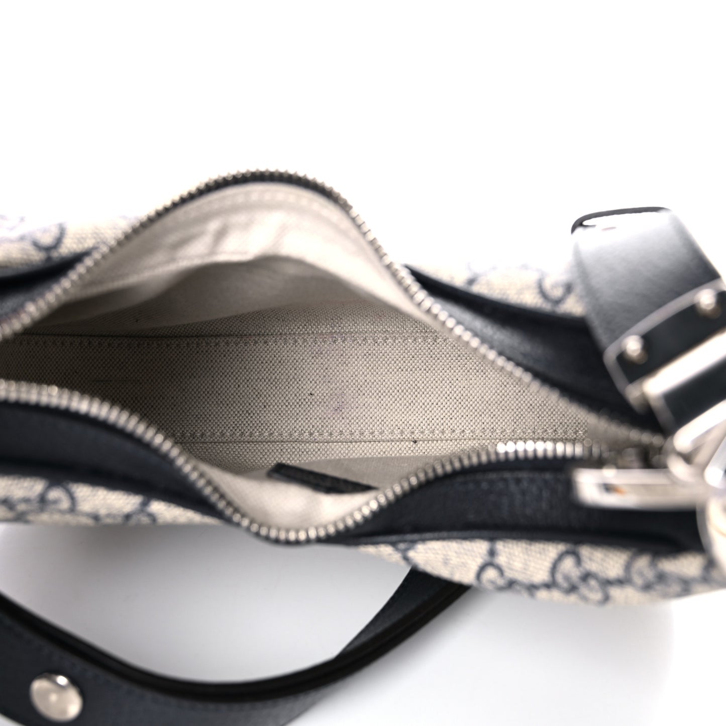 GG Supreme Monogram Textured Calfskin Web Small Attache Shoulder Bag Beige Blue