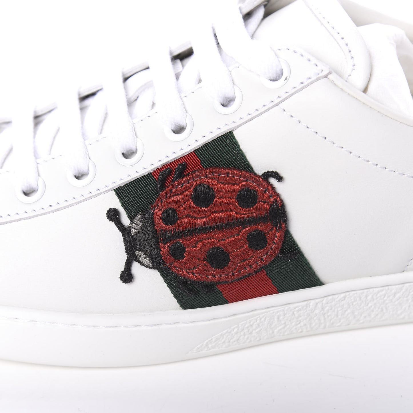 Calfskin Ayers Web Pineapple Ladybug Embroidered Womens Ace Sneakers 36.5 White