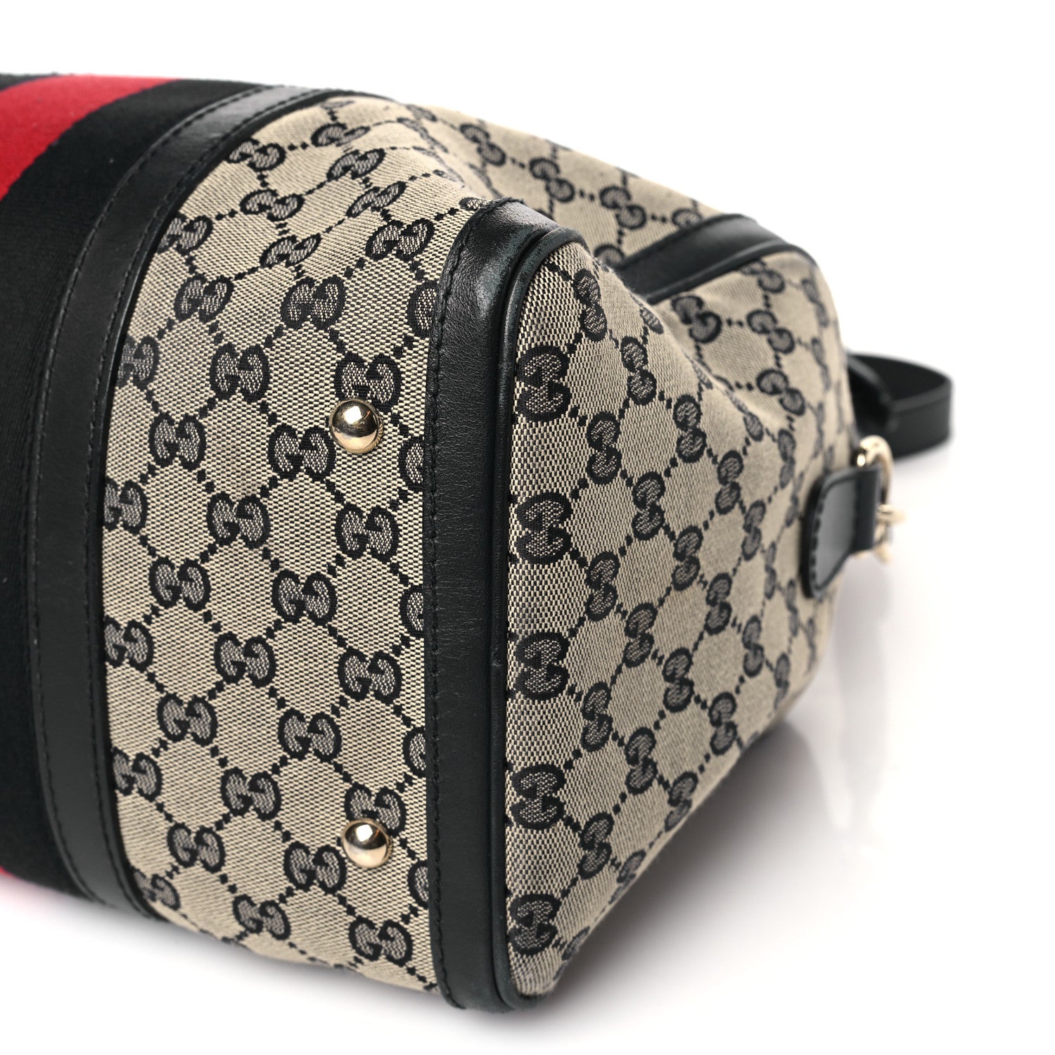 Gucci Monogram Selleria Calfskin Vintage Web Medium Boston Beige Blue 9 of 9
