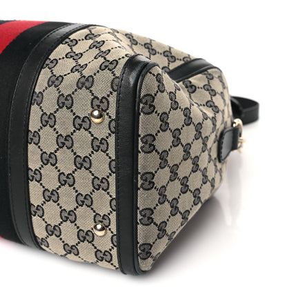 Gucci Monogram Selleria Calfskin Vintage Web Medium Boston Beige Blue 9 of 9
