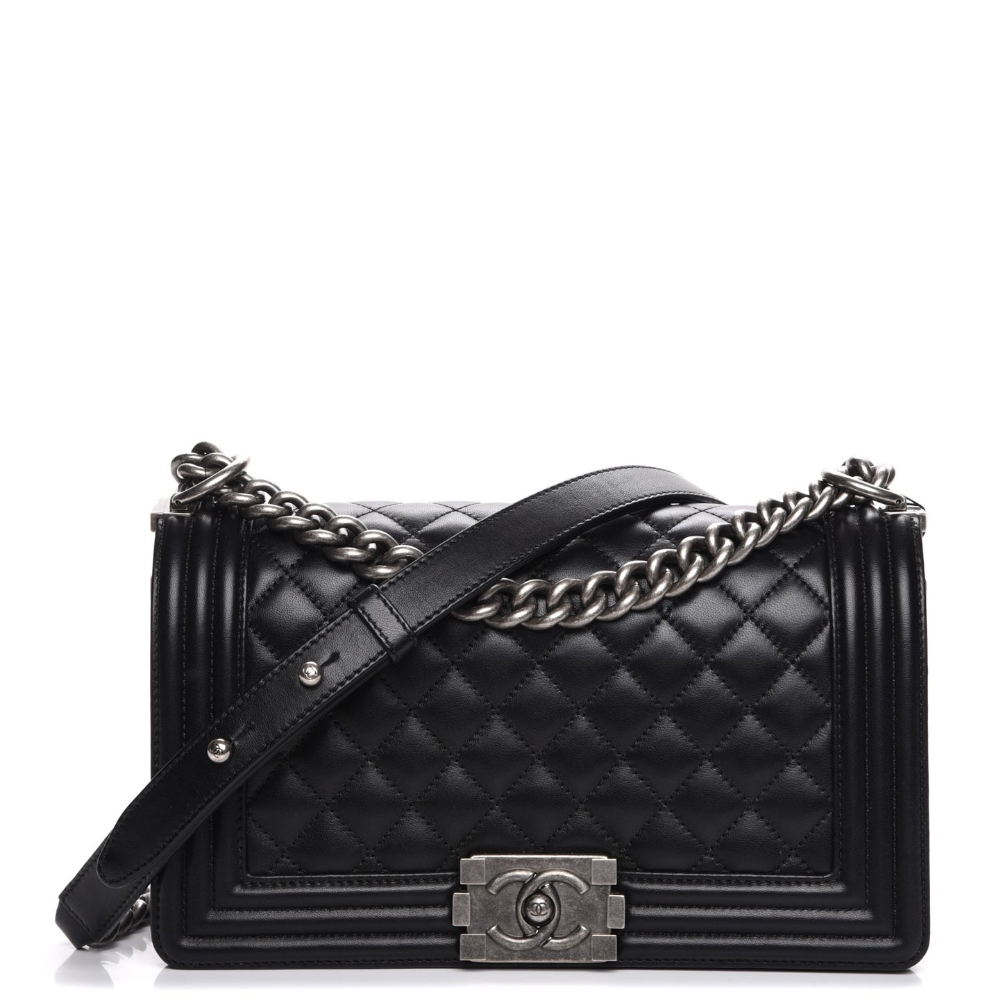 Lambskin Quilted Medium Boy Flap Black