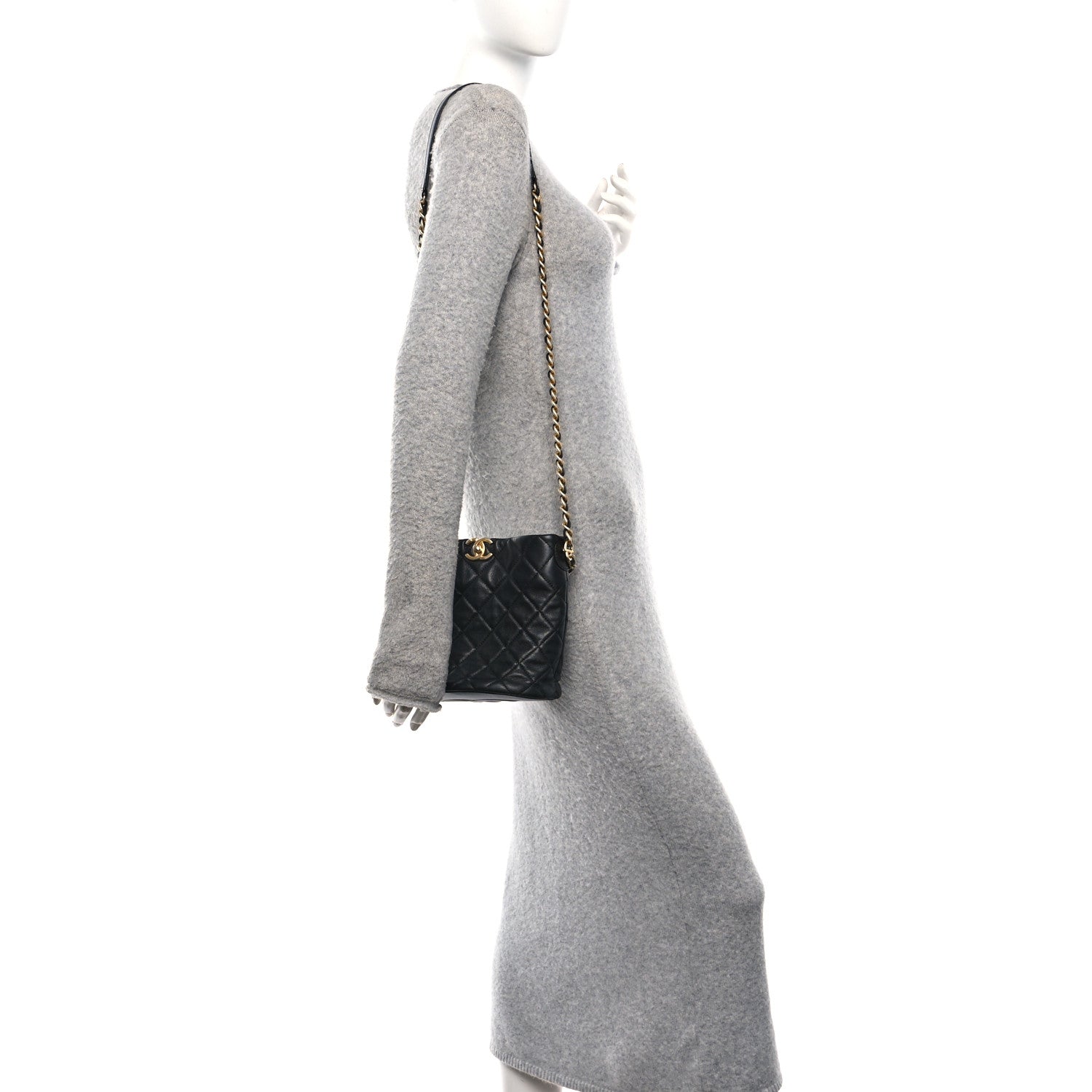 Chanel Calfskin Quilted Small CC Chain Bucket Black 2 of 10